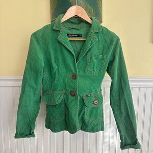 Cars Jeans Womens Green Corduroy Blazer Jacket With Pink Stitching Size S